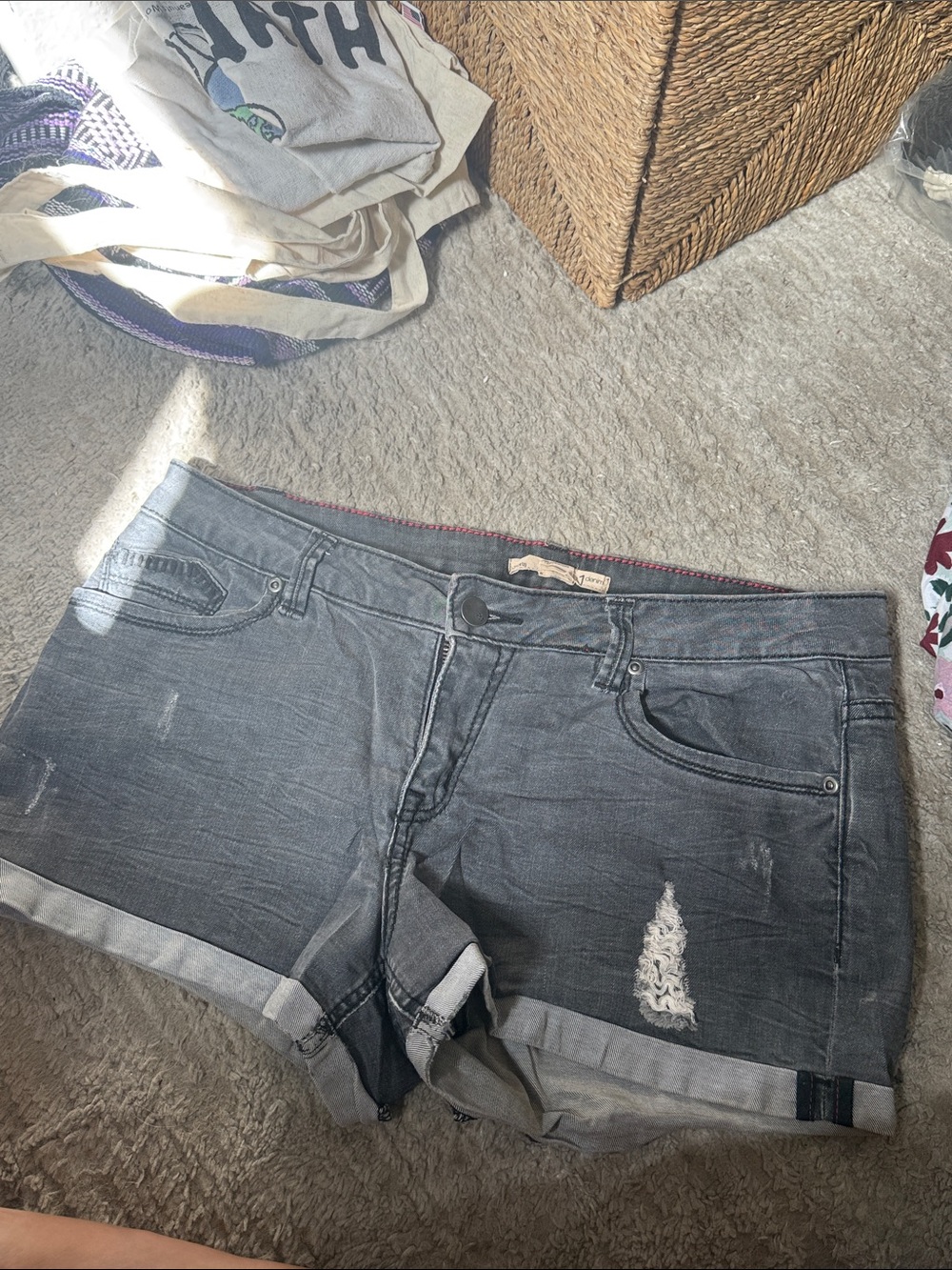 Vintage Women's Washed Black Denim Roll-Cuff Shorts